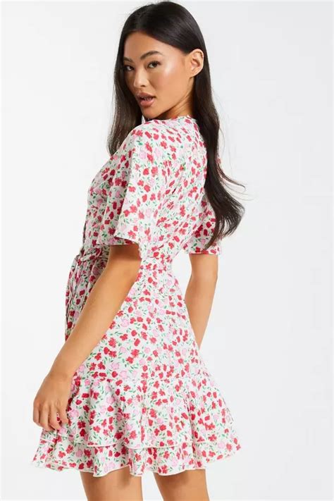 Pink Ditsy Floral Print Skater Dress Quiz Clothing