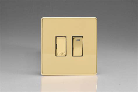 Varilight Flat Plate Screwless Polished Brass A Switched Fused Spur