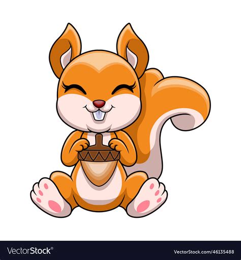 Cartoon Funny Squirrel Holding Nut Royalty Free Vector Image