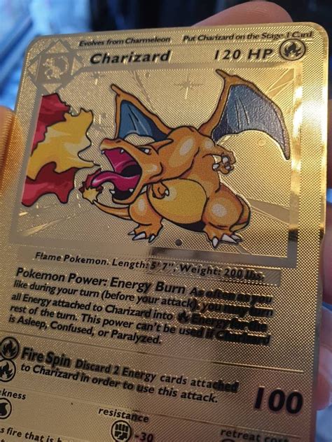 Gold Charizard Card Metal Custom Pokemon Card Base Set 4 102 Etsy