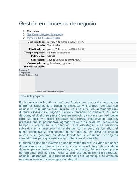 Autocalificable N° 01 Gestión En Procesos De Negocio Gestión En Procesos De Negocio 1 Mis