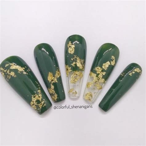 Green Acrylic Nails Best Acrylic Nails Green Nails Emerald Nails Gold Nails Prom Nails