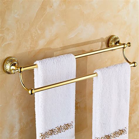 Towel Rack Double Hanging Pendant European Antique Gold Plated Bathroom Towel Bar 2 Layers Wall