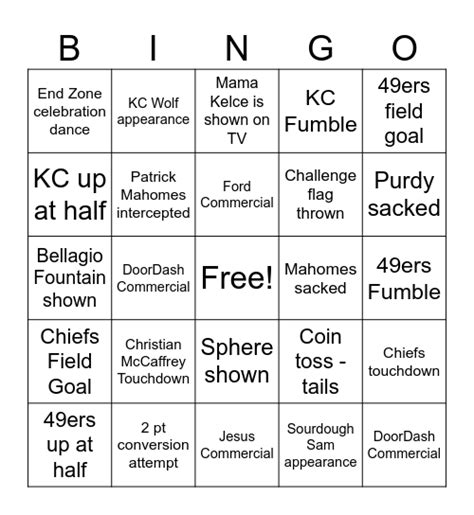 Super Bowl Lviii Bingo Card