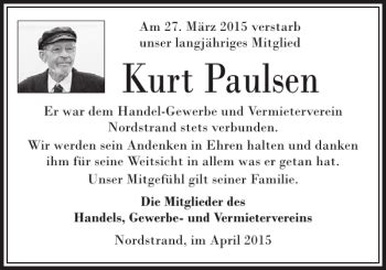 Traueranzeigen Von Kurt Paulsen Sh Z Trauer