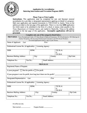 Fillable Online Tdcj State Tx Application For Accreditation Battering