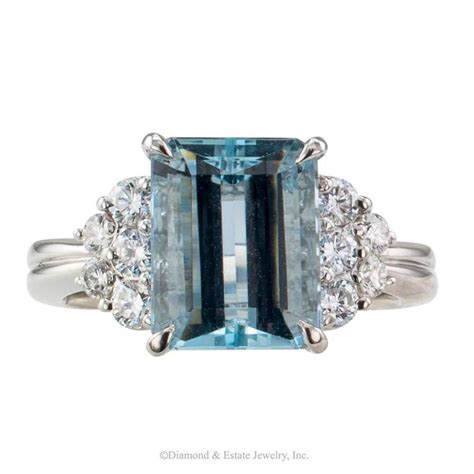 Carat Emerald Cut Aquamarine Diamond Platinum Ring For Sale At Stdibs