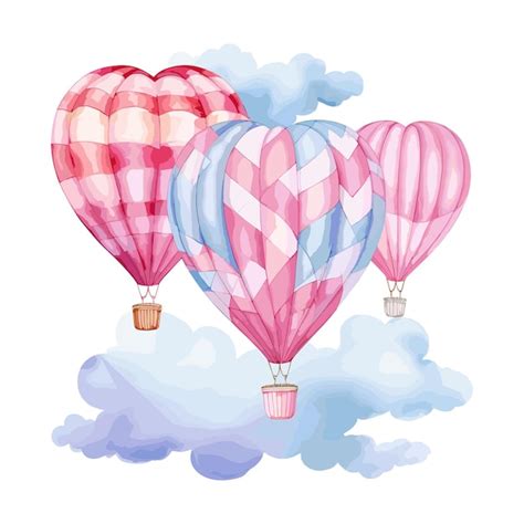 Premium Vector Hot Air Balloon Heart Shape Watercolor Element For