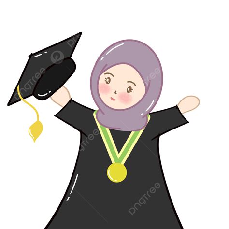 Graduation Gown Clipart Hd Png Cute Happy Girl In Graduation Gown Muslimah Graduation Happy