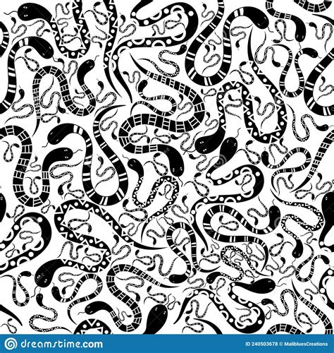 Hand Drawn Outline Vector Snake Illustration Doodle Snake Seamless