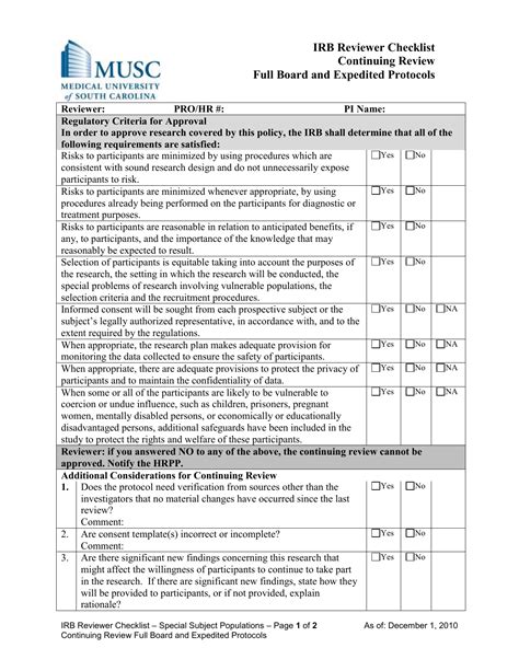 Irb Reviewer Checklist