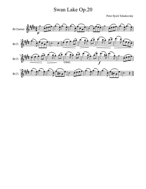 Swan Lake Op20 Sheet Music For Clarinet Solo