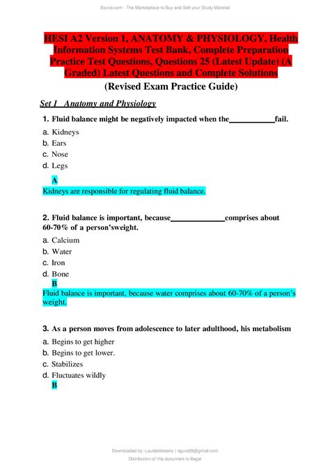 HESI A2 Version 1 ANATOMY PHYSIOLOGY Health Information Systems