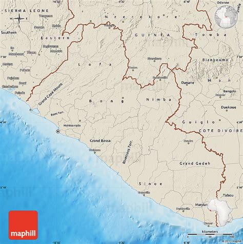 Shaded Relief Map Of Liberia