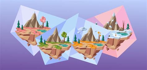 Premium Vector Low Poly Four Seasons Landscape Abstract Floating