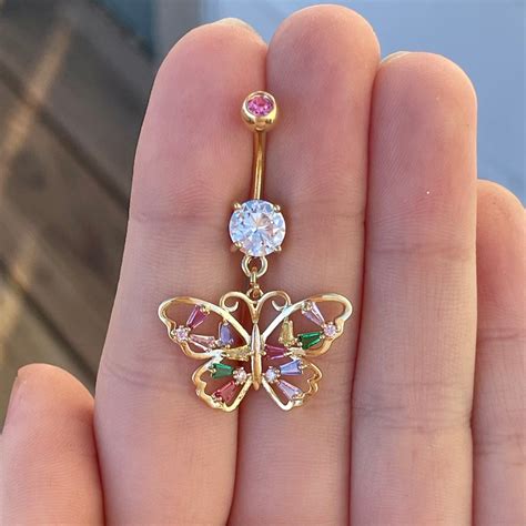 Gold Butterfly Belly Button Ring Colorful Butterfly Navel Jewelry Belly Button Piercing Jewelry