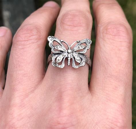 Sterling Silver Butterfly Ring Botanical Silver Ring Insect Etsy