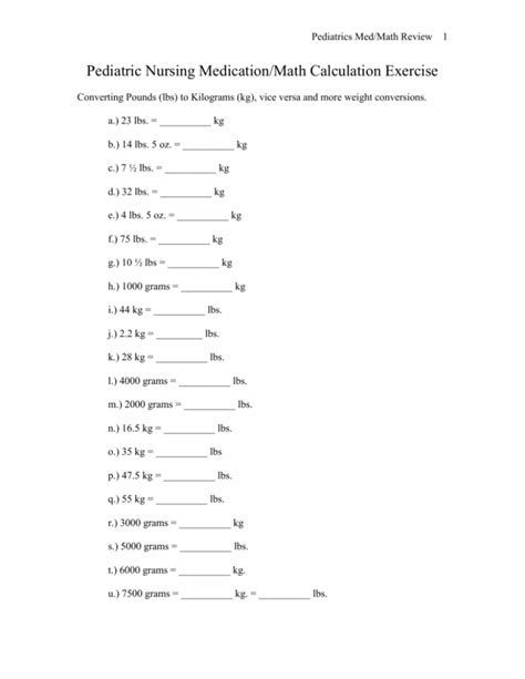 Medication Math Practice Worksheets