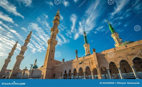 Medina Masjid Nabawi Or Prophet Mosque The Famous Green Dome Madinah