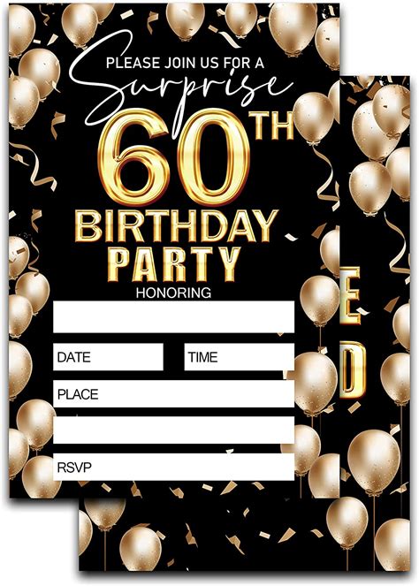 60th Birthday Invitation Black And Gold Birthday Invite