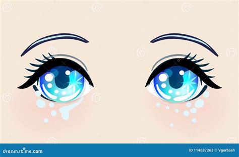 Colorful Beautiful Eyes In Anime Manga Style With Shiny Light Stock