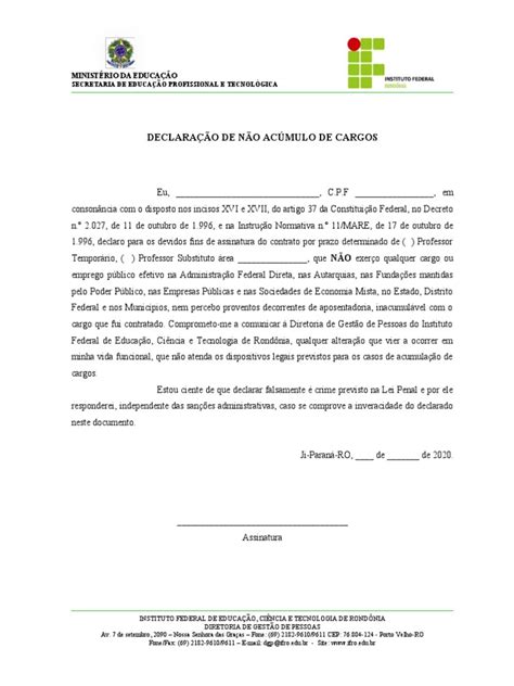 4 Declaração De NÃo Acumulação De Cargos Públicos Pdf