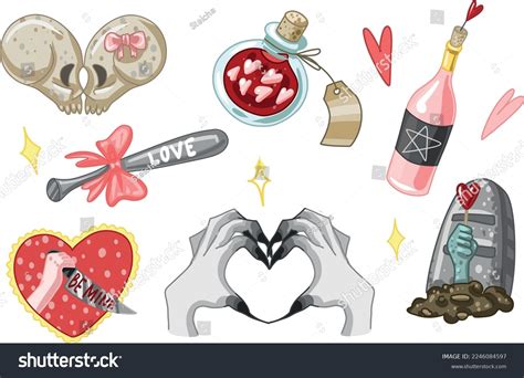 Set Creepy Valentine Clipart Spooky Valentine Stock Vector Royalty Free 2246084597 Shutterstock