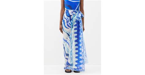 Emilio Pucci Marmo Print Cotton Muslin Sarong In Blue Lyst Uk