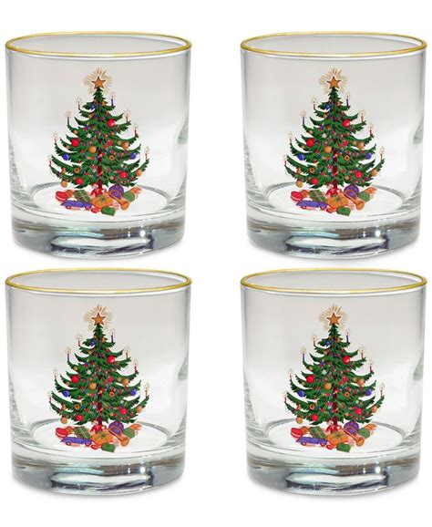 Culver Christmas Tree Old Fashioned Glass With 22k Gold Rim Set Of 4 Macy S