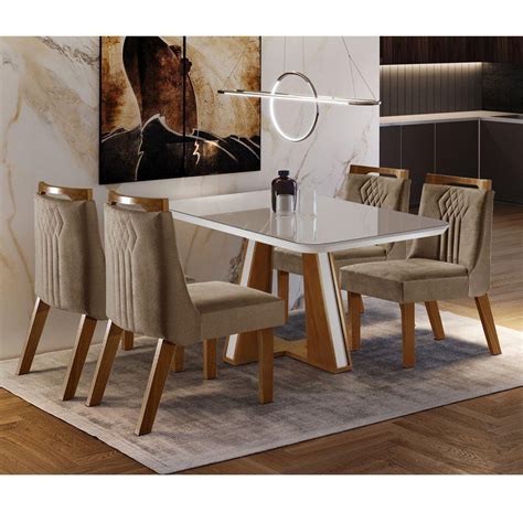 Conj Sala De Jantar Mesa Tampo Mdf E 4 Cadeiras Off White MadeiraMadeira