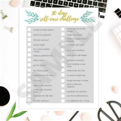 Printable 30 Day Self Love Challenge 2023 Self Care Calendar Etsy