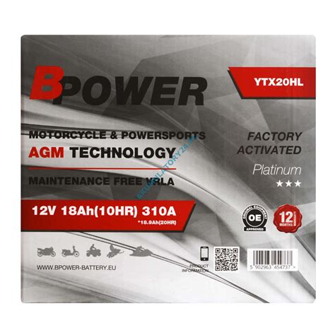 BPower Platinium AGM YTX20HL BS 12V 18Ah 310A YTX20L BS YB16HL A CX