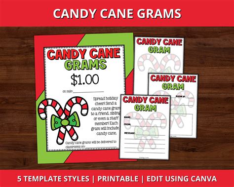 Candy Cane Gram Template, Candy Cane Printable Fundraiser, Christmas ...