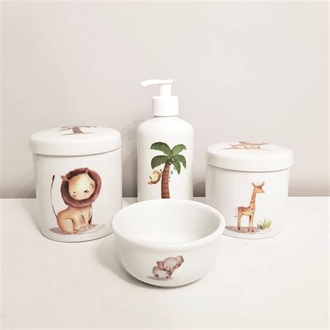 Kit Higiene 4 Peças Porcelana Safári animais Da Selva no Elo7