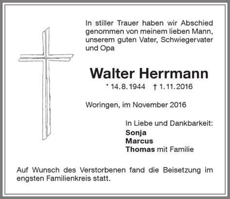 Traueranzeigen Von Walter Herrmann Allg Uer Zeitung