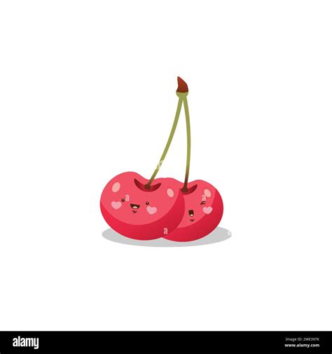 Cute Funny Cherry Fruit Character Vector Hand Drawn Cartoon Kawaii