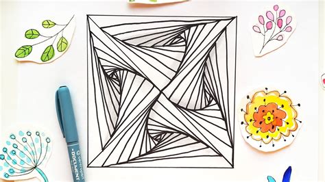 How To Draw Spiral Optical Illusion Easy Zentangle Pattern Tutorial