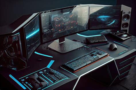 Gaming Desk with Sleek, High-tech Computer and Accessories in ...