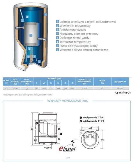 Zasobnik boiler co ciepłej wody użytkowej DUO 200L z grzałką 2200W id