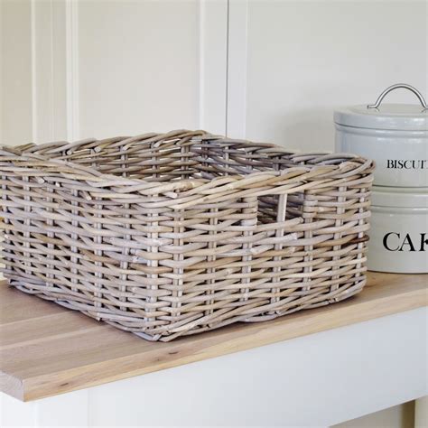 Grey Rattan Storage Basket Bliss And Bloom