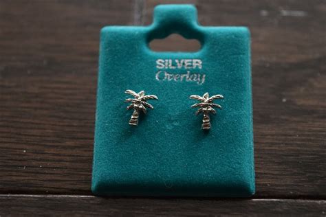 Palm Tree Earrings Silver Overlay EBay