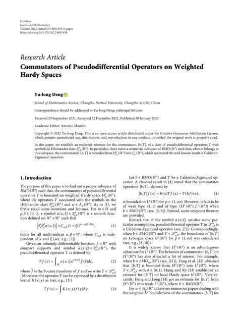 PDF Commutators Of Pseudodifferential Operators On Weighted Hardy Spaces