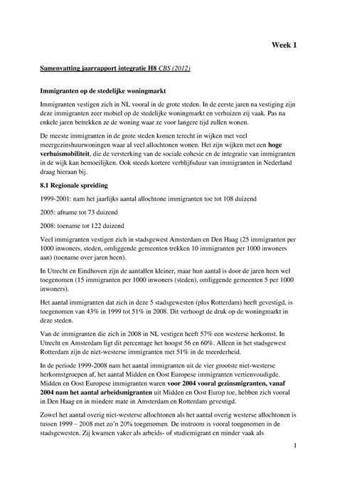 Samenvatting Bestuur En Beleid Jaarrapport Integratie H8 CBS 2012