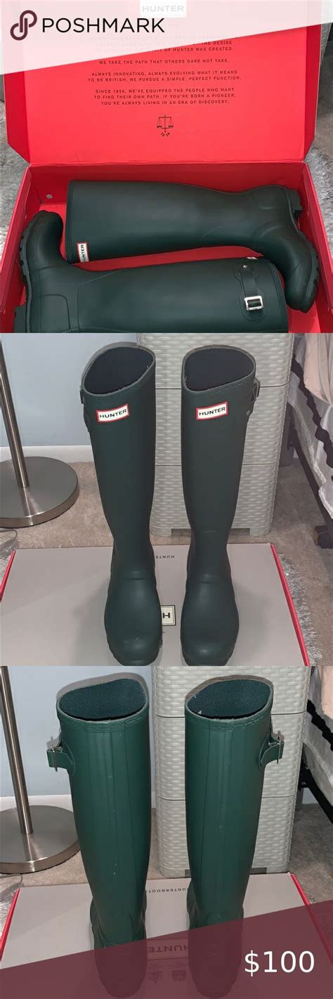 Hunter Original Tall Boots In Green Size 8 Red Hunter Rain Boots