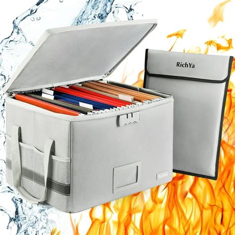 Fireproof Document Box with Lock, Foldable File Box, with Handles ...