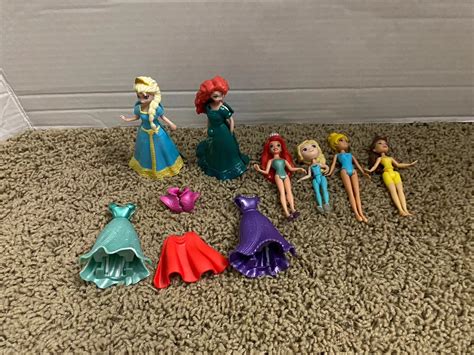 Disney Princess Magiclip Magic Clip Polly Pocket Lot Dolls Dresses