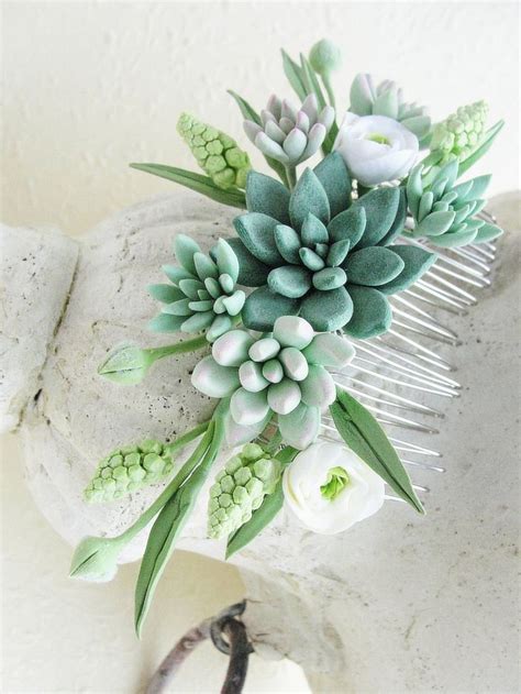 Green Succulent Eucalyptus White Rose Hairpiece Eucalyptus Hair Comb