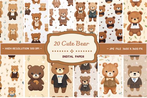 Cute Bear Digital Paper Graphic By Skye Design · Creative Fabrica