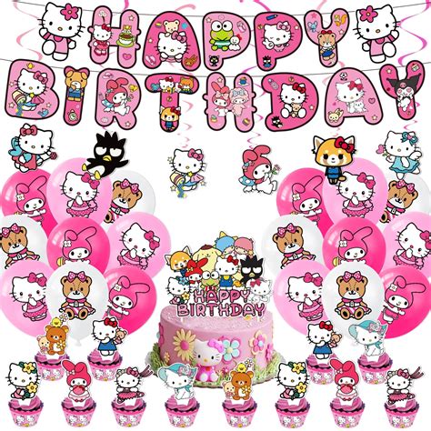 Hello Kitty Themed Party Decorations - 52 Pcs Happy Birthday Cupcake ...