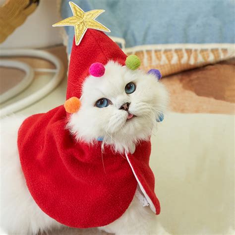 Pet Christmas Costume Puppy Xmas Cloak With Star Party Cosplay Dress For Cats And Small To ...